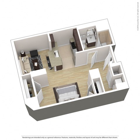 Floor plan for studio, 1 bath
